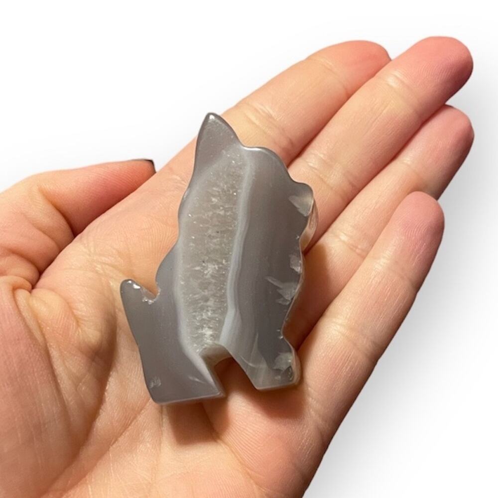 Blue Flower Agate French Bulldog Slice